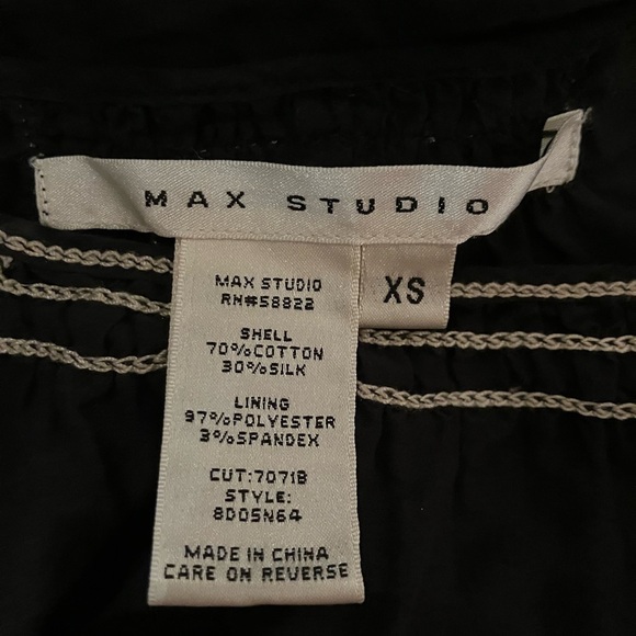 Max Studio Black & Gold Floral Puff Sleeve Cotton Silk Blend Babydoll Dress XS - Picture 3 of 5